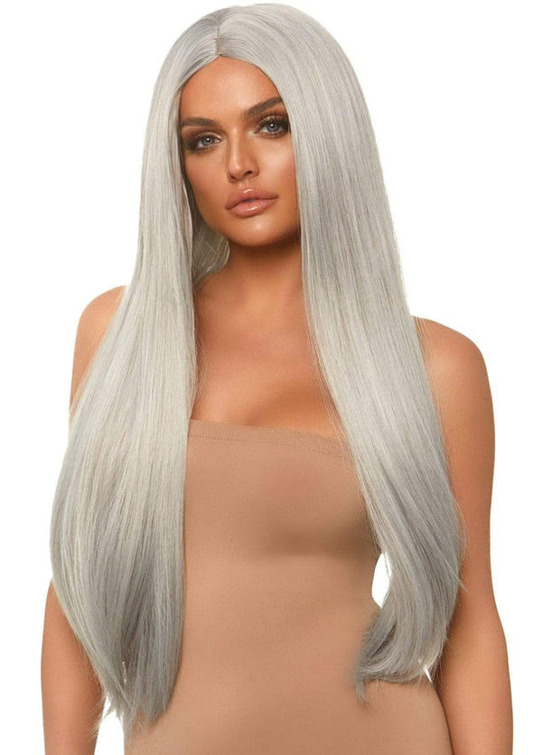 33" Long Straight Grey Wig