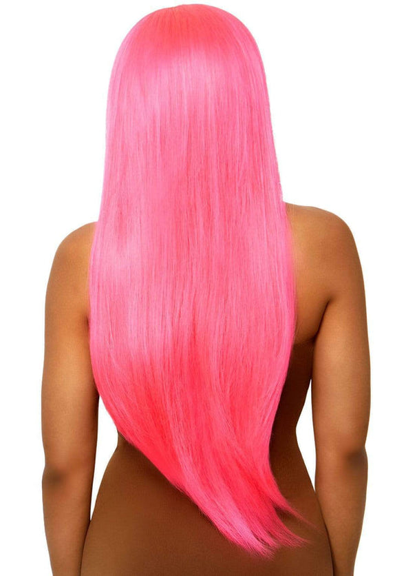 33" Long Straight Neon Pink Wig