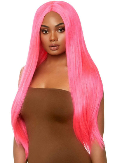 33" Long Straight Neon Pink Wig