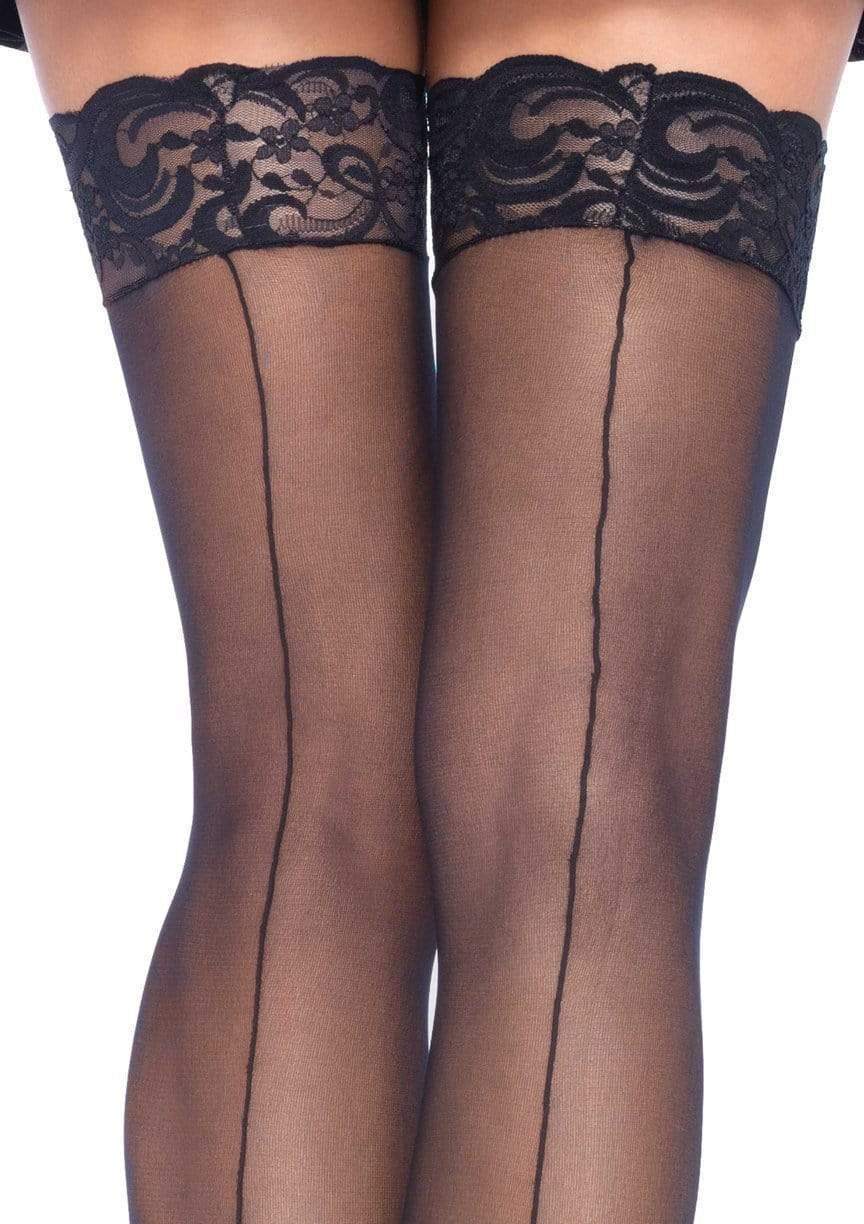 thumbnail image 2 of Sheer Lace Top Stockings With Back Seam - Classic Seamed Stockings For Dressy Occasions, 100% Spandex 2 of 11
