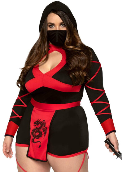 NINJA DRAGON COSTUME - BLACK/RED PLUS